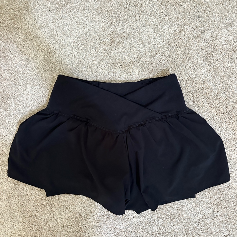 Black Flare Athletic Shorts with Criss-Cross Band